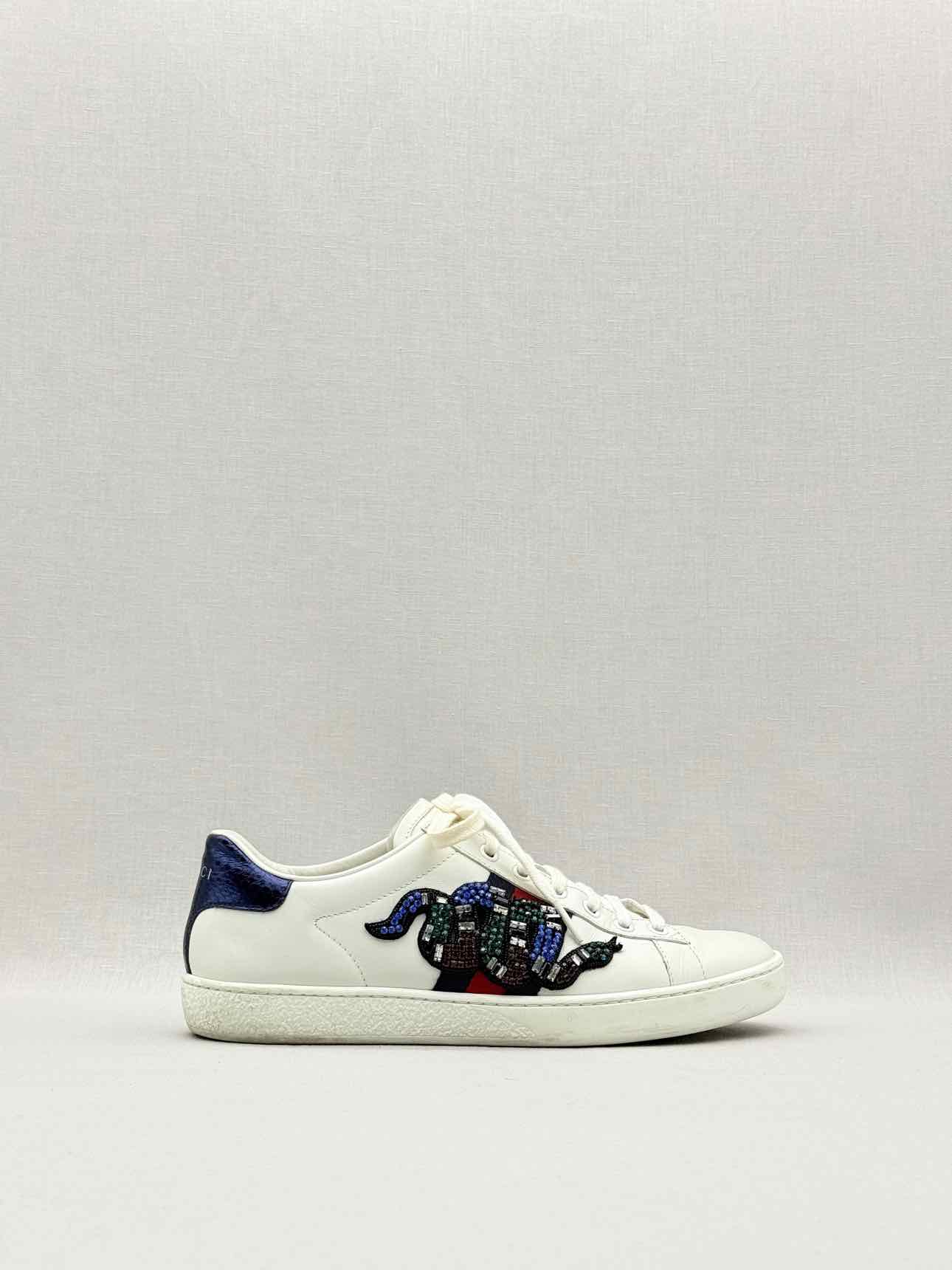 GUCCI Snake Ace White Embellished Size EU 37.5 Sneakers