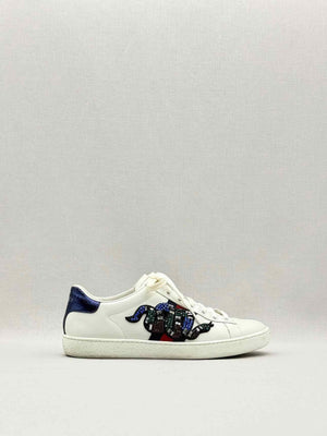 GUCCI Snake Ace White Embellished Size EU 37.5 Sneakers