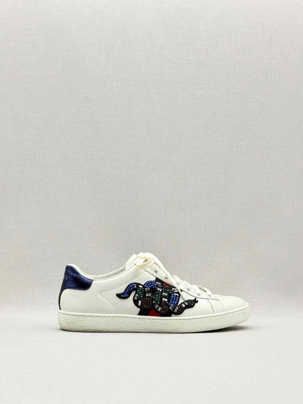 GUCCI Snake Ace White Embellished Size EU 37.5 Sneakers