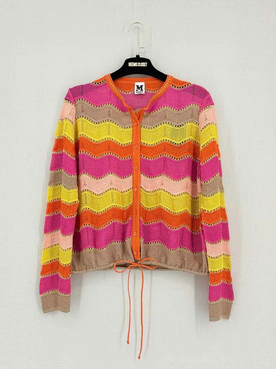 M MISSONI Pink Multicolor Chevron Size US 8 Cardigan