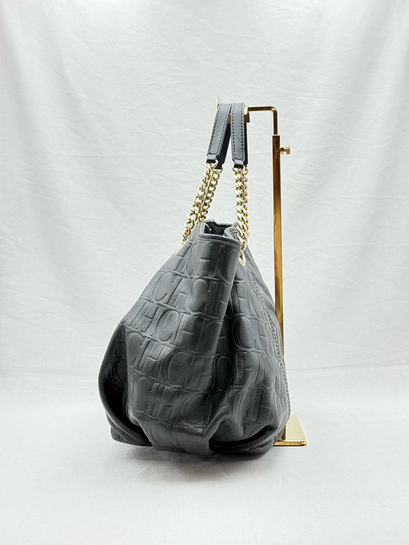 CAROLINA HERRERA Poppy Black Monogram Embossed Tote Bag