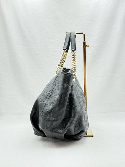 CAROLINA HERRERA Poppy Black Monogram Embossed Tote Bag