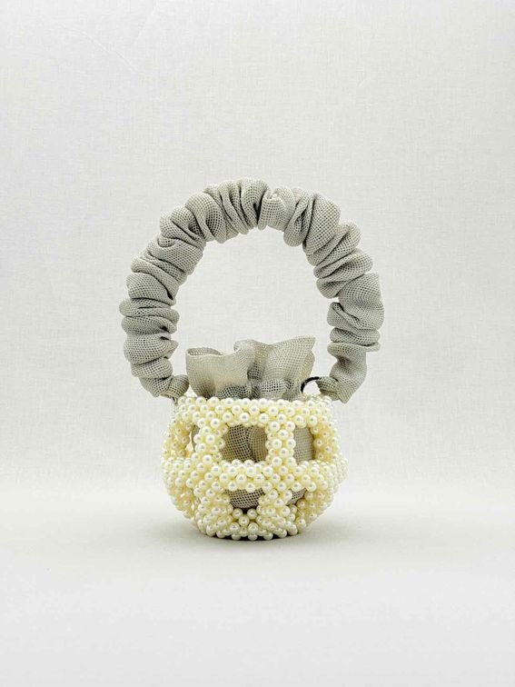 Pre - loved 0711 Mei White & Grey Bucket Bag at Reems Closet