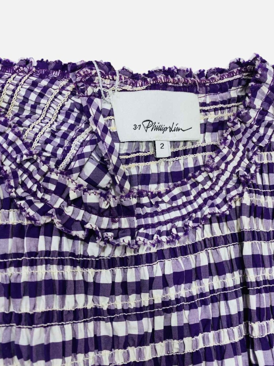 Pre - loved 3.1 PHILLIP LIM Drop Waist Purple & White Midi Dress at Reems Closet