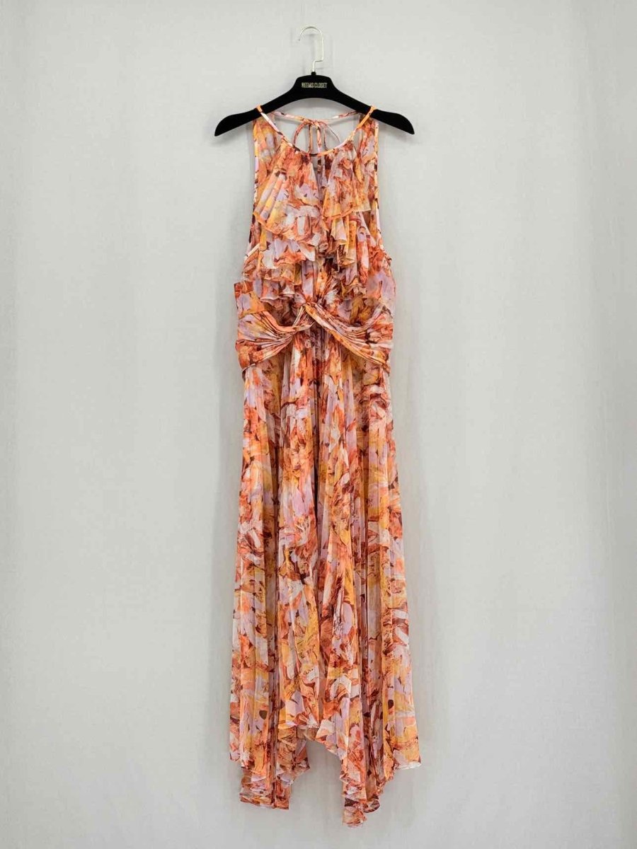 Pre - loved ACLER Orange Multicolor Ruffled Size Medium Midi Dress at Reems Closet