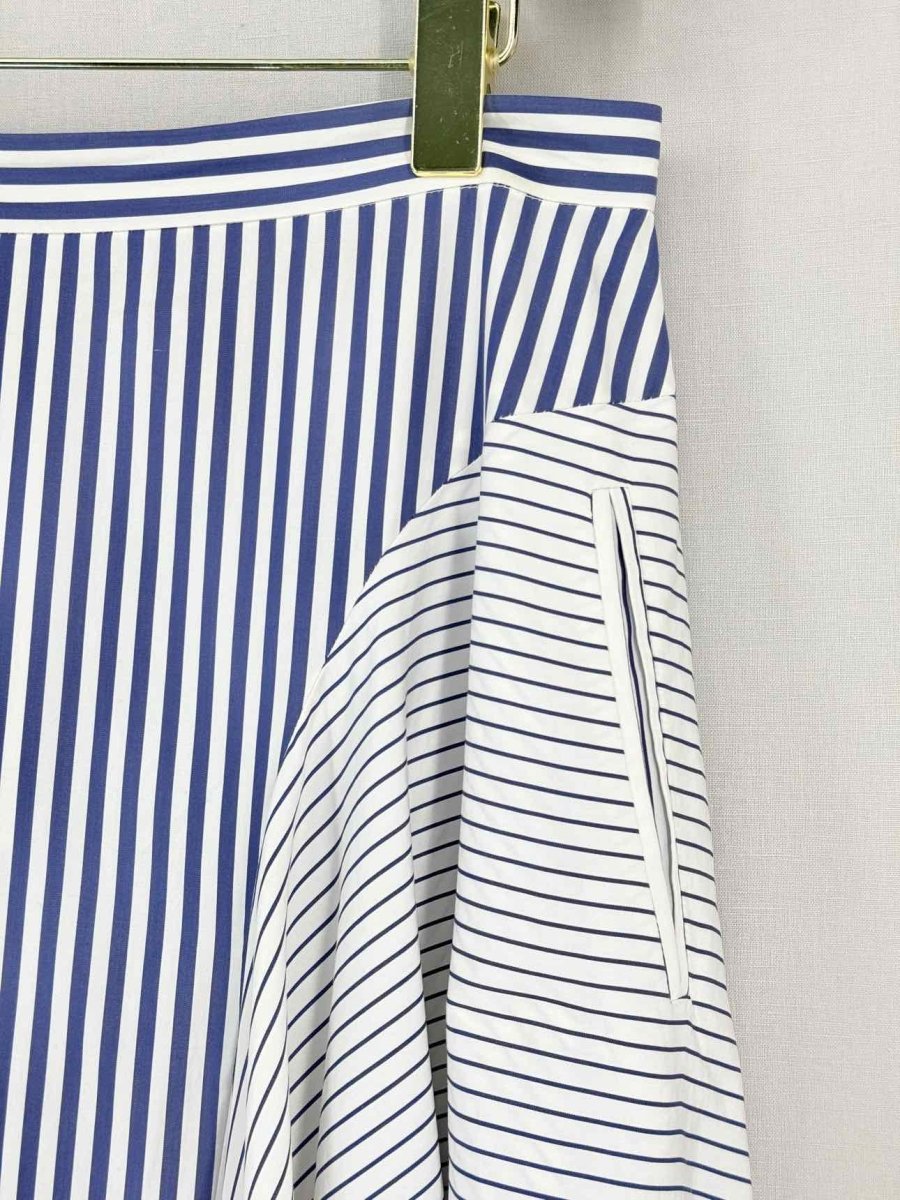 Pre-loved ADAM LIPPES Blue & White Striped Size Medium Midi Skirt at Reems Closet