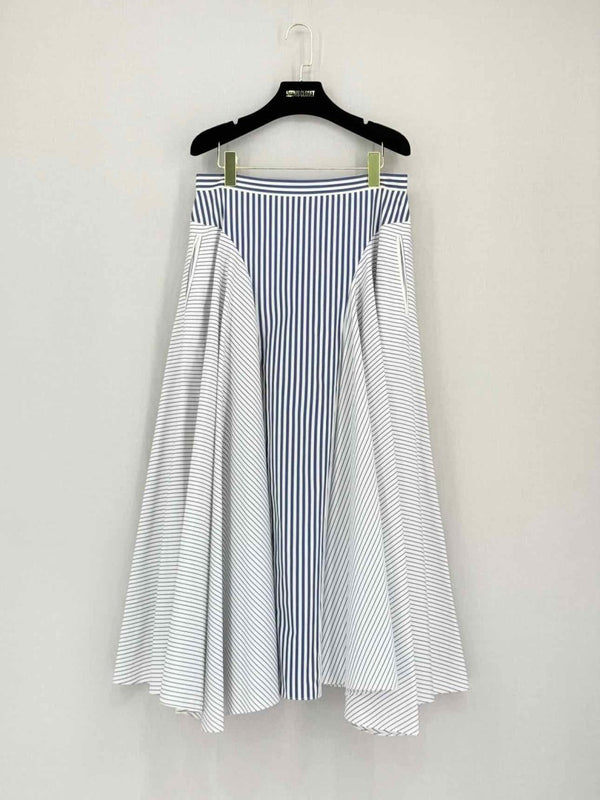 Pre-loved ADAM LIPPES Blue & White Striped Size Medium Midi Skirt at Reems Closet