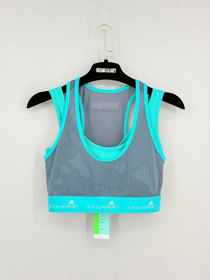 Pre-loved ADIDAS Grey & Turquoise Size Small Sports Top at Reems Closet
