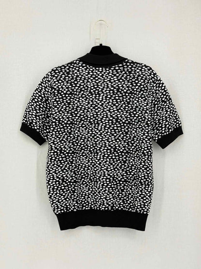 Pre-loved ADL Knitted Black & White Print Size XLarge Polo Shirt at Reems Closet