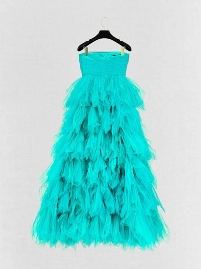 Pre - loved ADOLFO DOMINGUES Turquoise Size XSmall Long Dress at Reems Closet