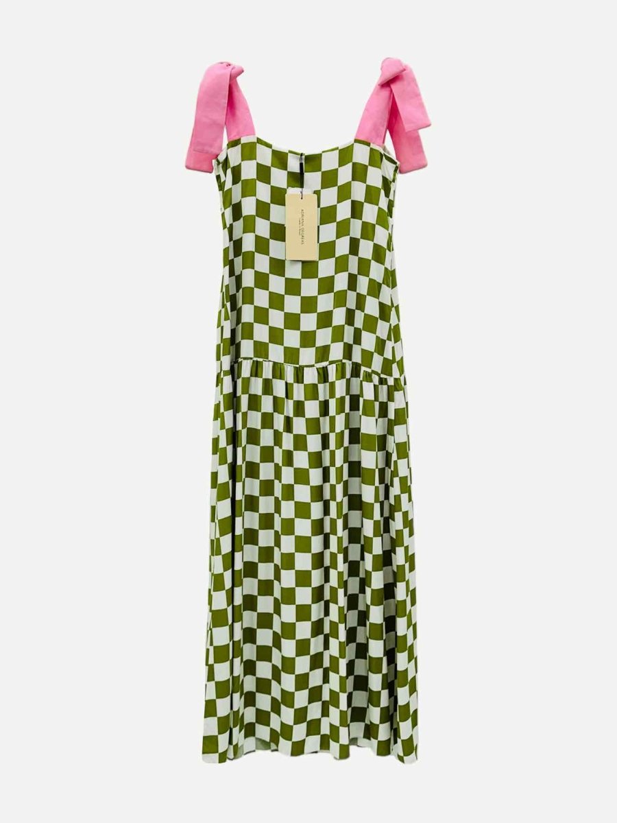 Pre - loved ADRIANA DEGREAS Off - white & Green Printed Long Dress at Reems Closet