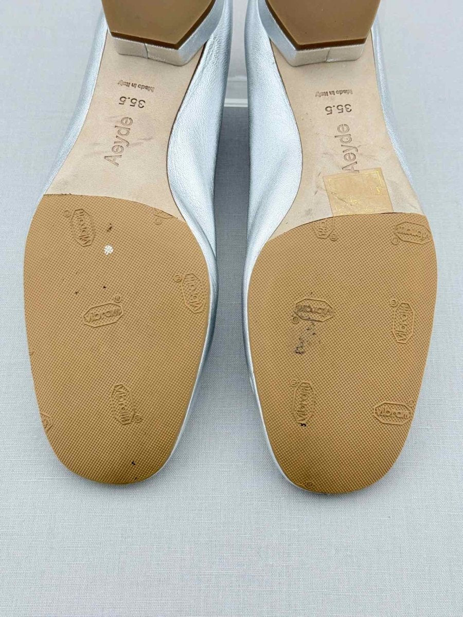 Pre - loved AEYDE Metallic Silver Size EU 35.5 Ballerinas at Reems Closet