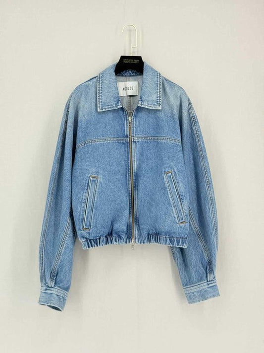 Pre-loved AGOLDE Dixon Cocoon Bomber Blue Size Medium Jacket at Reems Closet