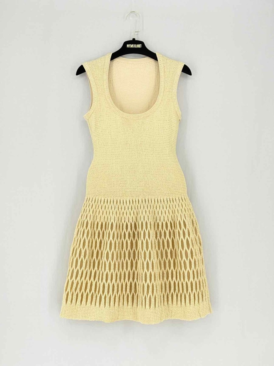Pre - loved ALAIA Beige Knit Size US 2 Knee Length Dress at Reems Closet