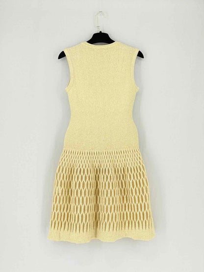Pre - loved ALAIA Beige Knit Size US 2 Knee Length Dress at Reems Closet