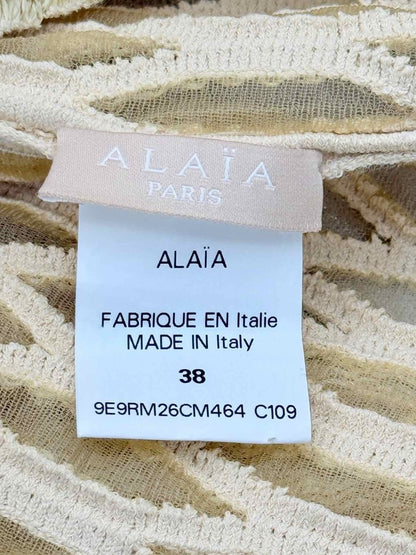 Pre - loved ALAIA Beige Knit Size US 2 Knee Length Dress at Reems Closet