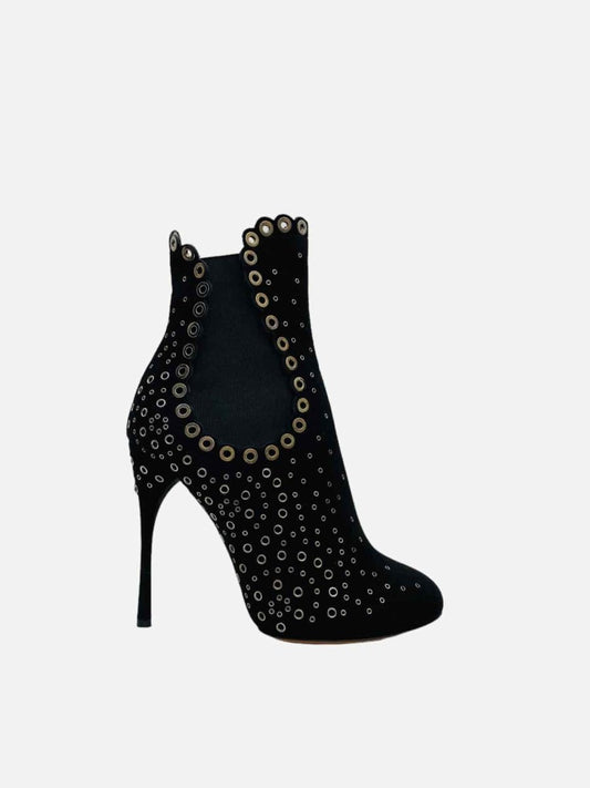 Pre - loved ALAIA Black Grommet Embellished Ankle Boots at Reems Closet