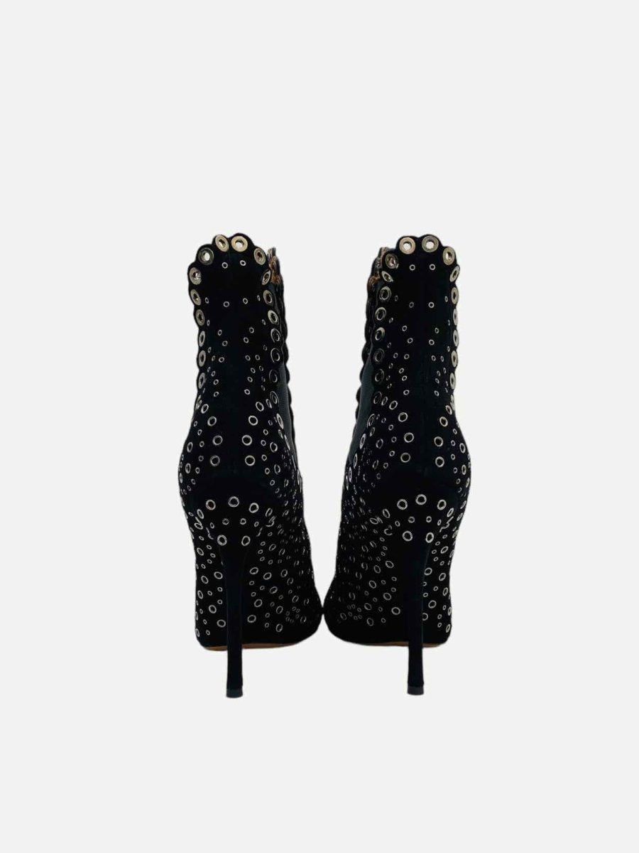 Pre - loved ALAIA Black Grommet Embellished Ankle Boots at Reems Closet