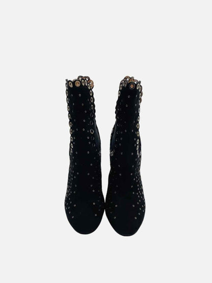 Pre - loved ALAIA Black Grommet Embellished Ankle Boots at Reems Closet