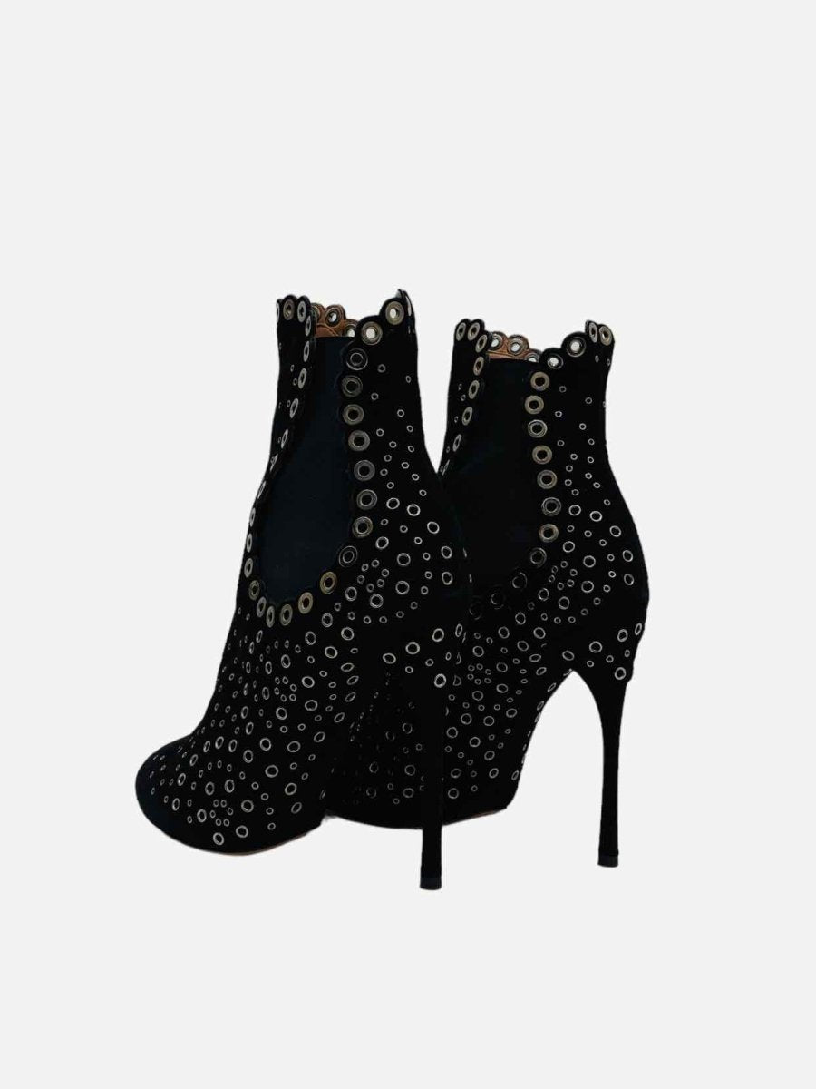 Pre - loved ALAIA Black Grommet Embellished Ankle Boots at Reems Closet