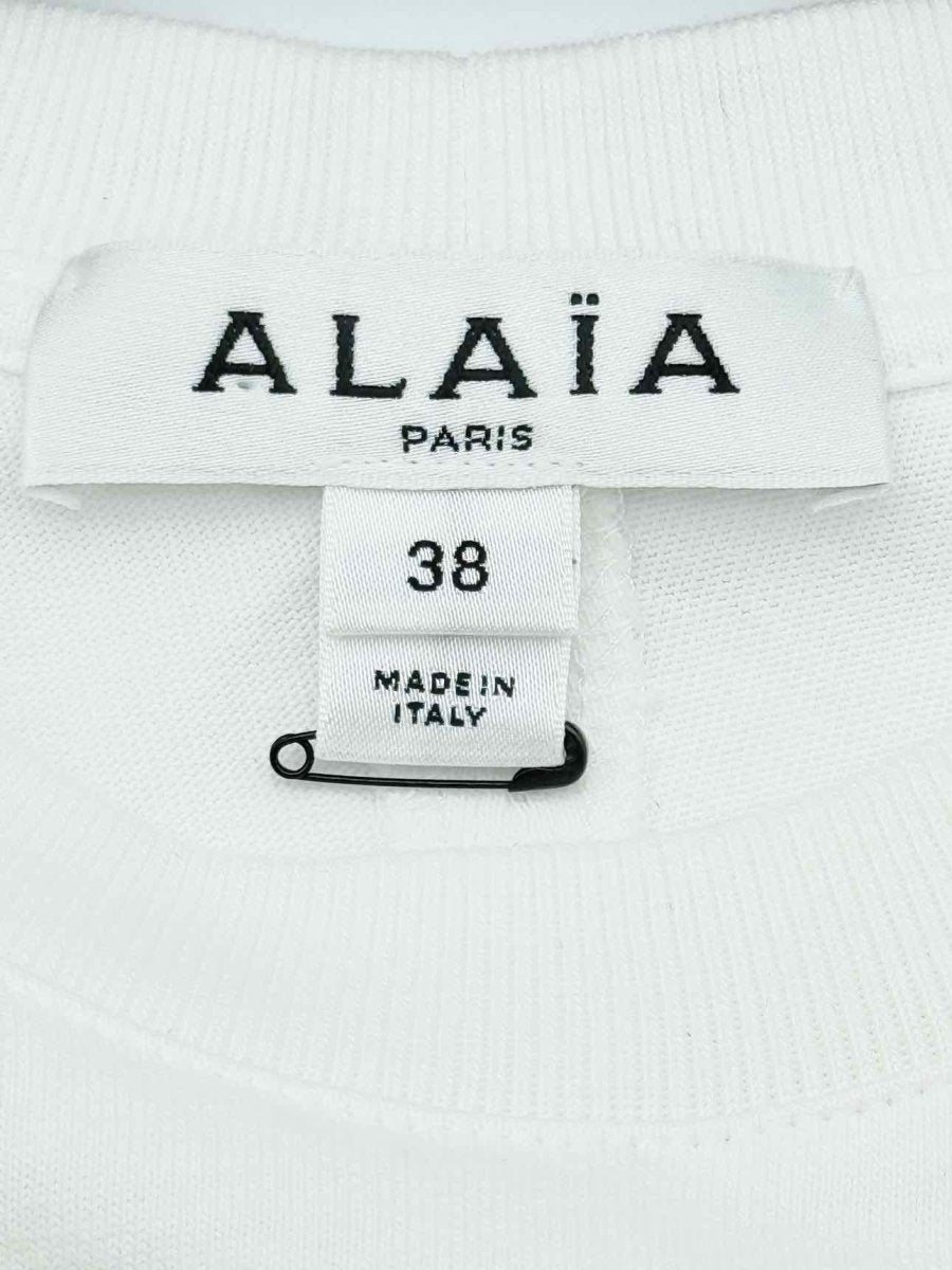 Pre - loved ALAIA Cropped White Logo Print Size US 2 T-shirt at Reems Closet