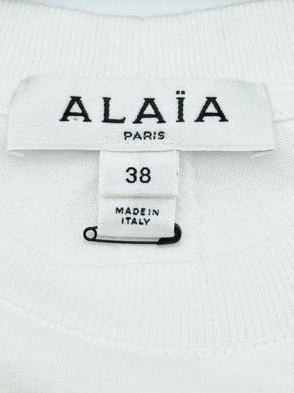 Pre - loved ALAIA Cropped White Logo Print Size US 2 T-shirt at Reems Closet