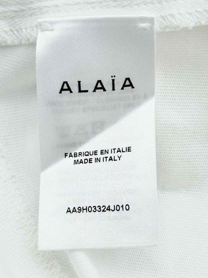 Pre - loved ALAIA Cropped White Logo Print Size US 2 T-shirt at Reems Closet
