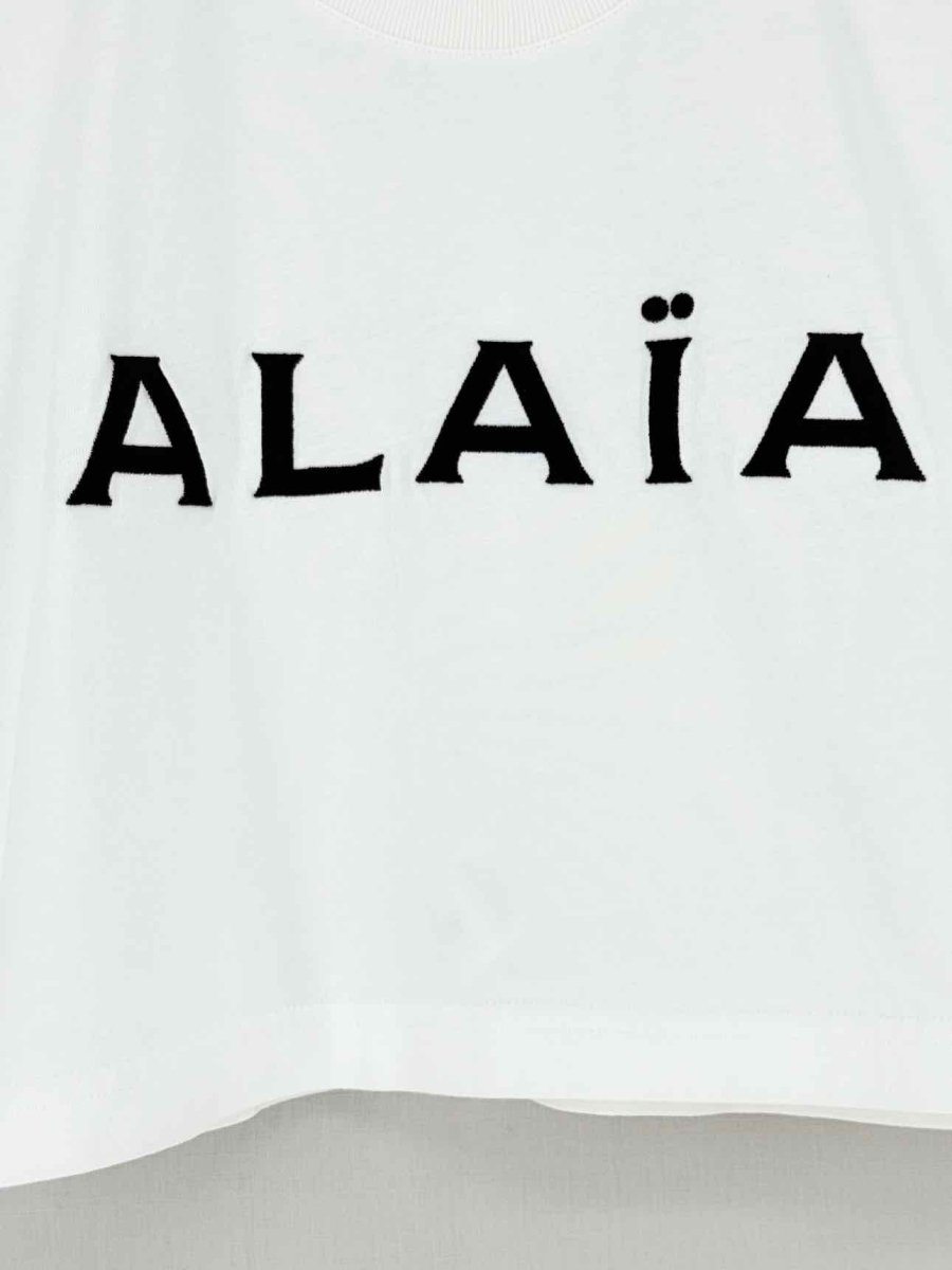 Pre - loved ALAIA Cropped White Logo Print Size US 2 T-shirt at Reems Closet