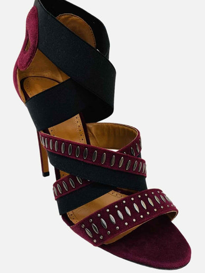 Pre - loved ALAIA Cross Strap Burgundy & Black Heeled Sandals 41 at Reems Closet