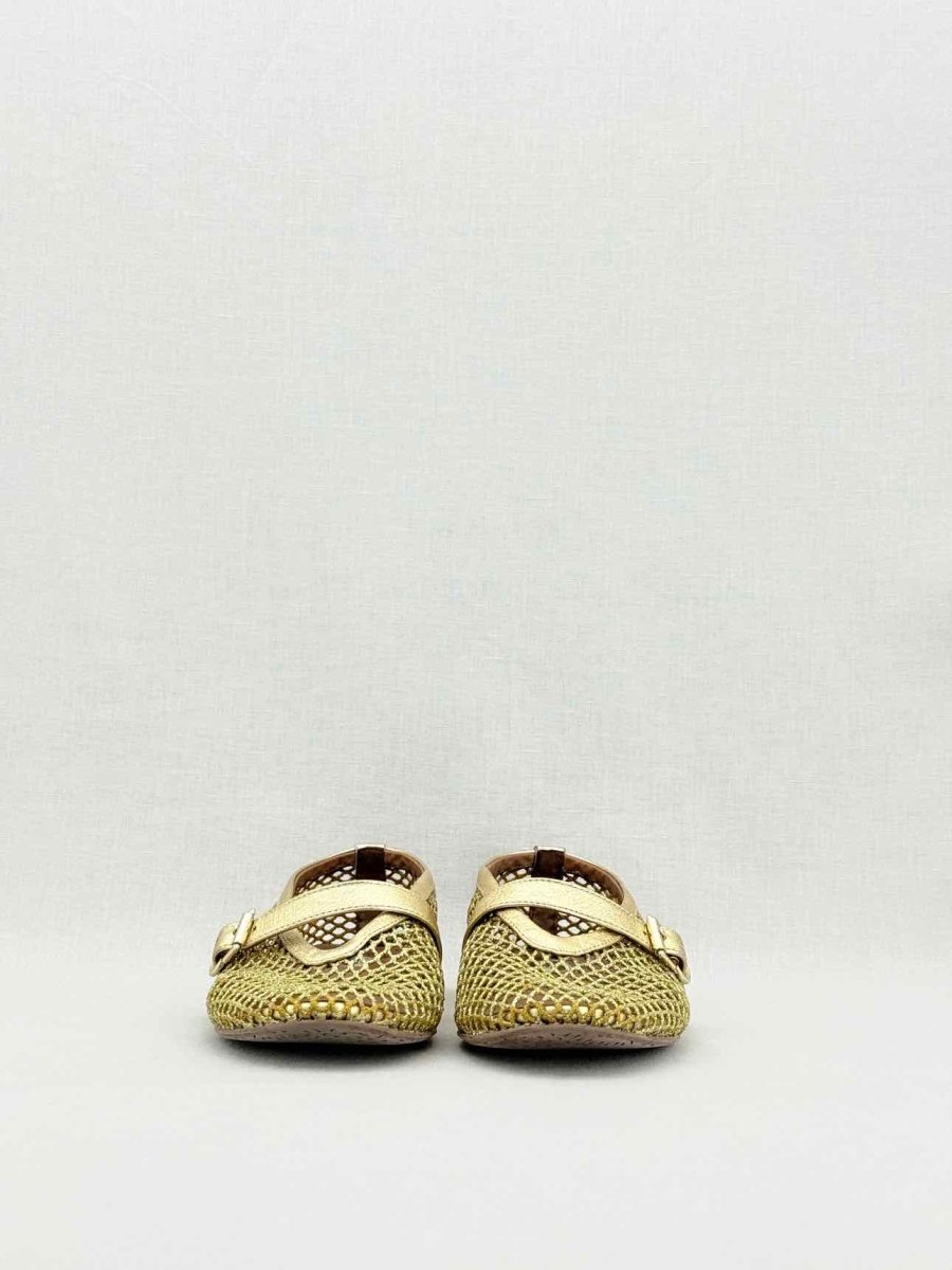 Pre - loved ALAIA Fishnet Gold Size EU 38 Ballet Flats at Reems Closet
