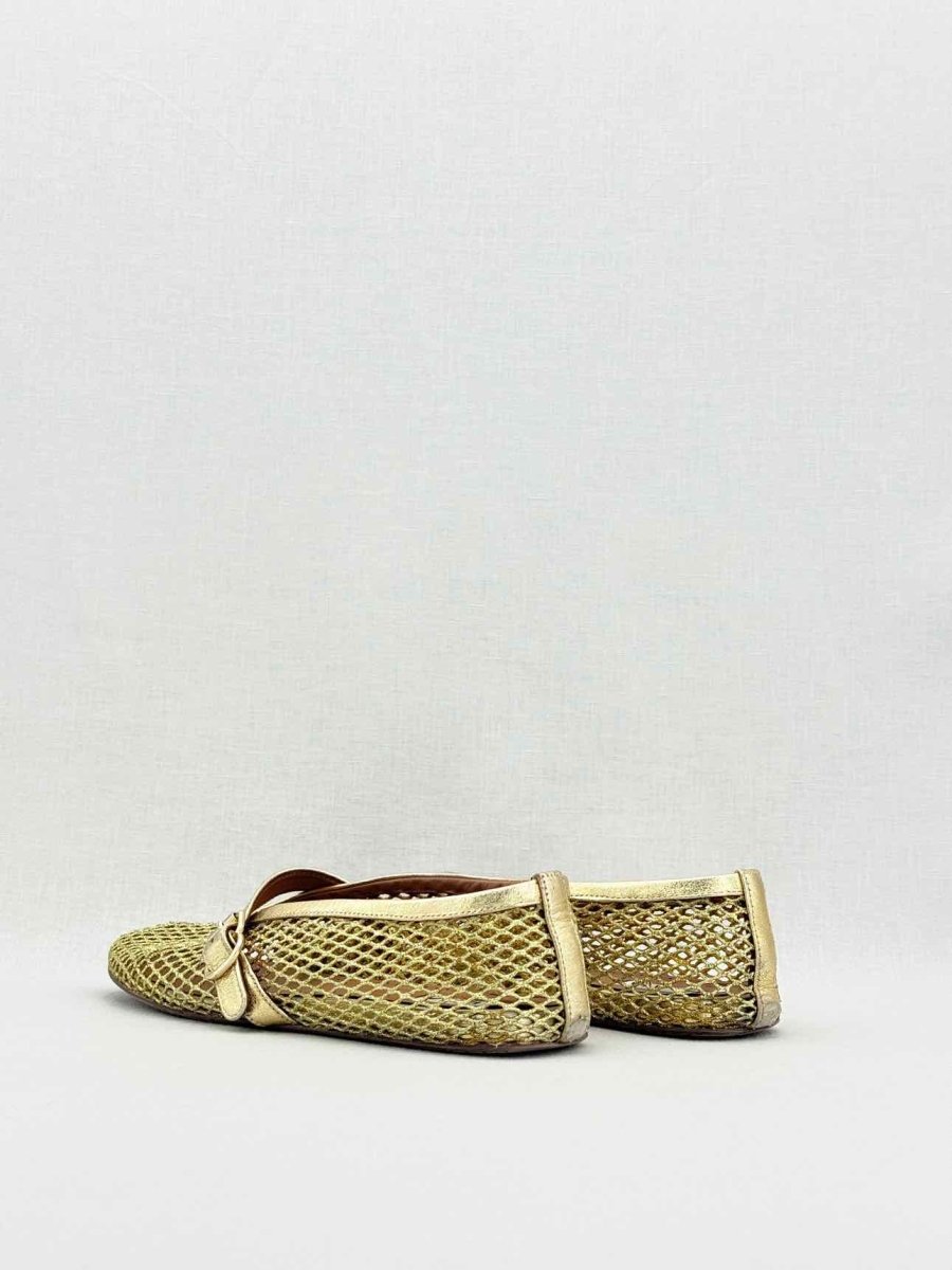 Pre - loved ALAIA Fishnet Gold Size EU 38 Ballet Flats at Reems Closet