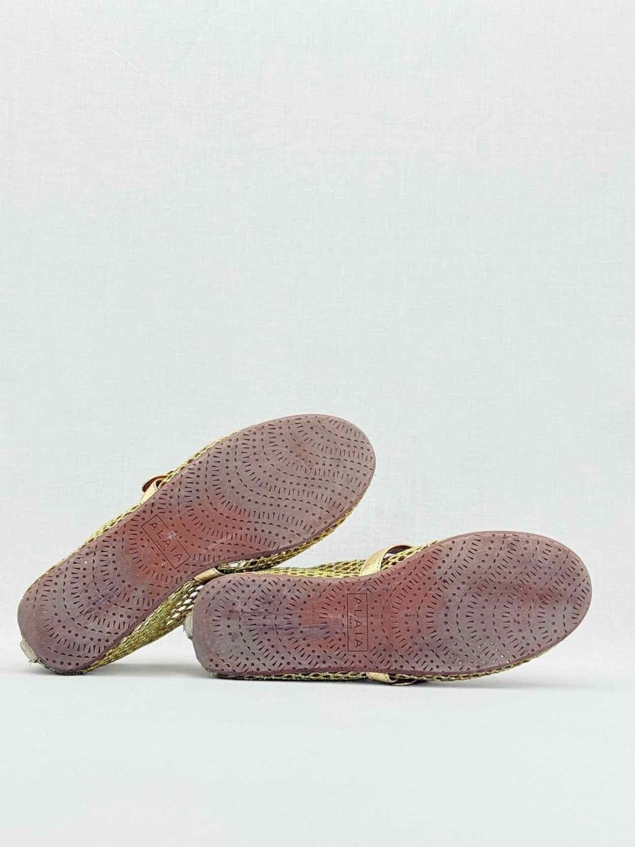 Pre - loved ALAIA Fishnet Gold Size EU 38 Ballet Flats at Reems Closet