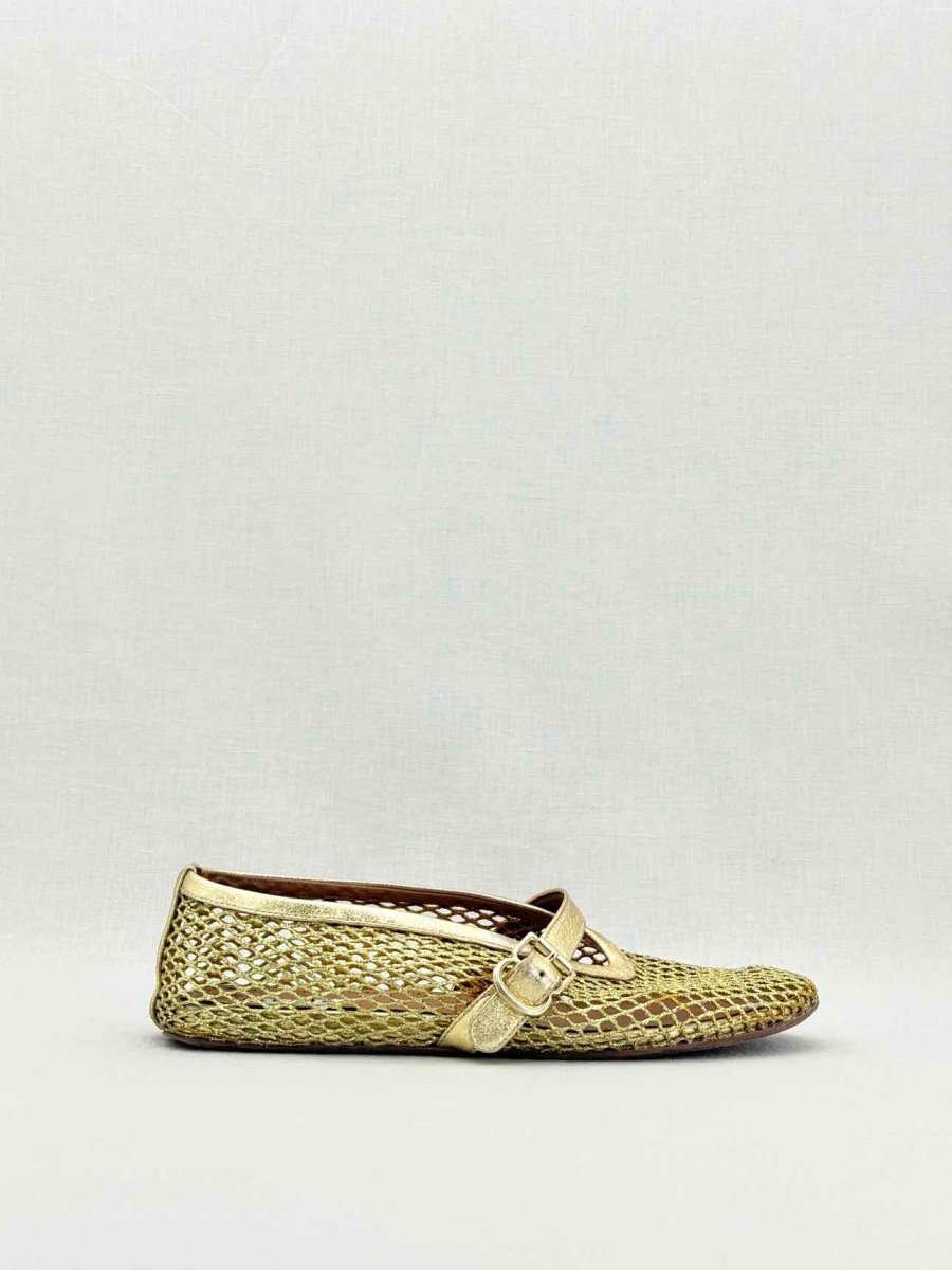 Pre - loved ALAIA Fishnet Gold Size EU 38 Ballet Flats at Reems Closet