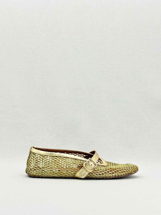 Pre - loved ALAIA Fishnet Gold Size EU 38 Ballet Flats at Reems Closet