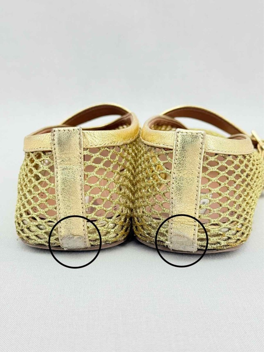Pre - loved ALAIA Fishnet Gold Size EU 38 Ballet Flats at Reems Closet