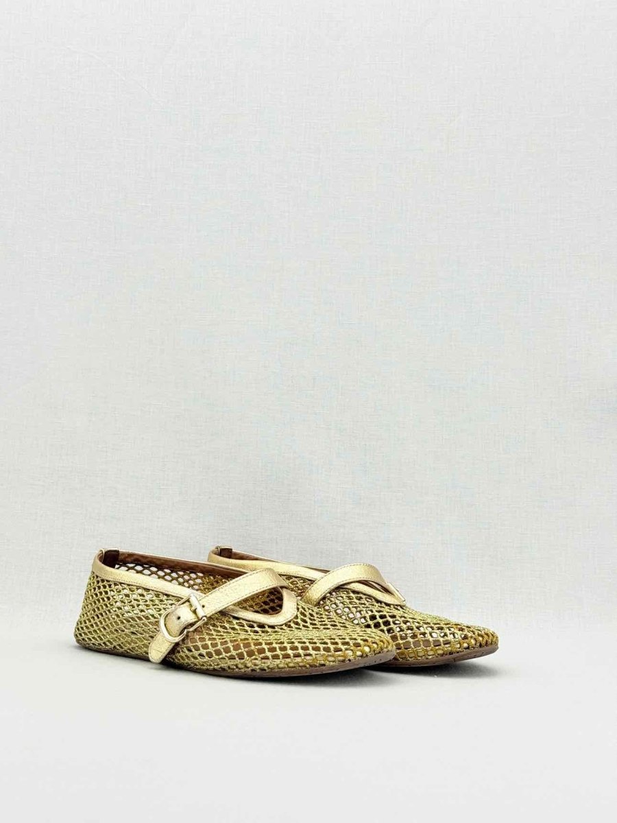 Pre - loved ALAIA Fishnet Gold Size EU 38 Ballet Flats at Reems Closet