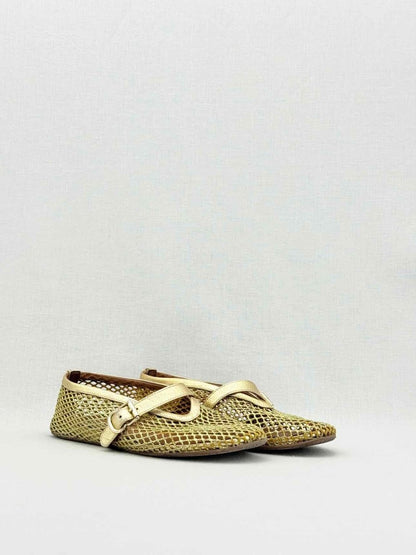 Pre - loved ALAIA Fishnet Gold Size EU 38 Ballet Flats at Reems Closet