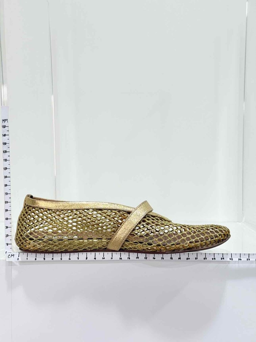 Pre - loved ALAIA Fishnet Gold Size EU 38 Ballet Flats at Reems Closet