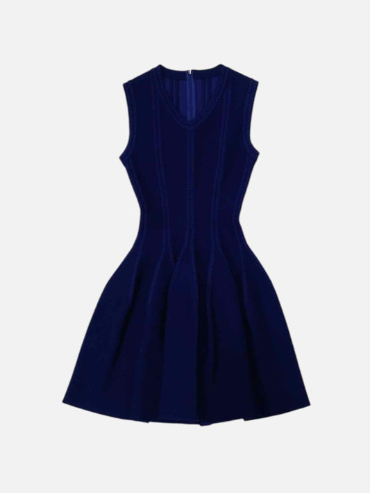 Pre - loved ALAIA Ribbed Navy Blue Knee Length Dress at Reems Closet