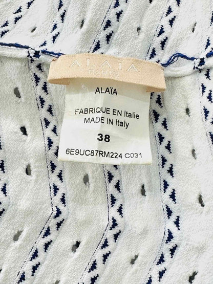 Pre - loved ALAIA White & Blue Chevron Size US 6 Short Dress at Reems Closet