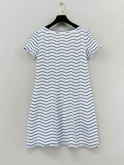 Pre - loved ALAIA White & Blue Chevron Size US 6 Short Dress at Reems Closet