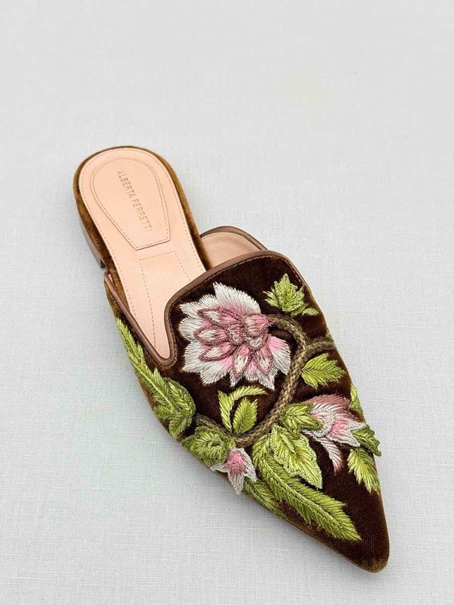Pre - loved ALBERTA FERRETTI Brown Multicolor Size EU 36 Mules at Reems Closet