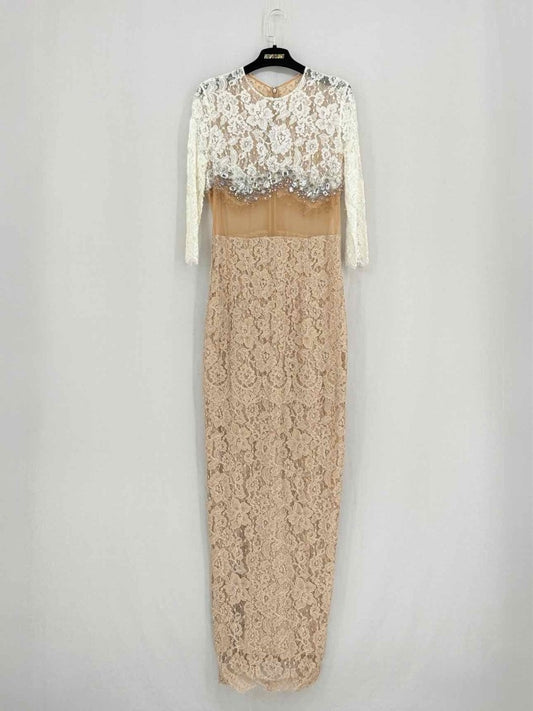 Pre - loved ALESSANDRA RICH White & Brown Size US 8 Long Dress at Reems Closet