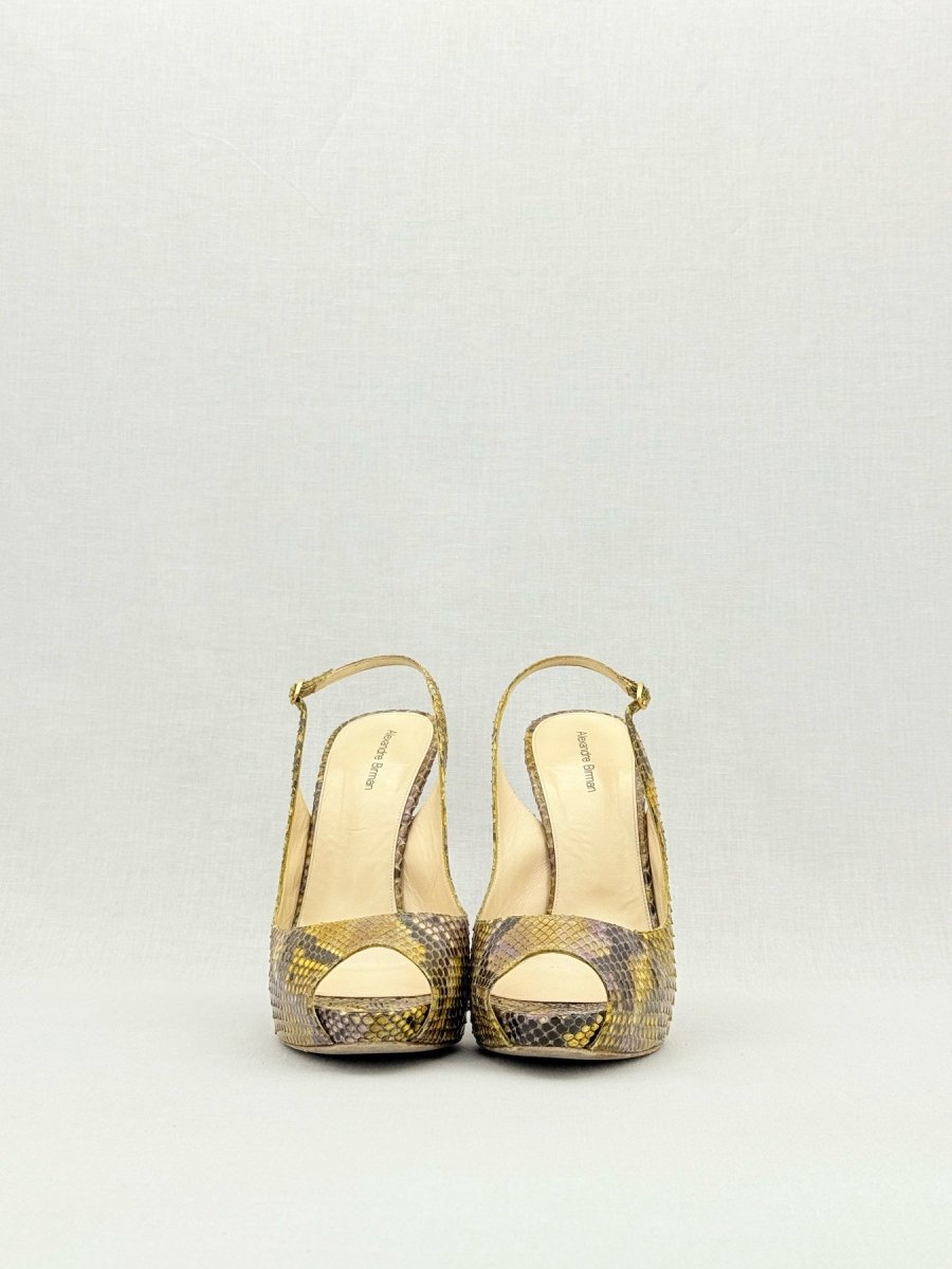 Pre - loved ALEXANDER BIRMAN Yellow & Brown Size EU 41 Slingbacks at Reems Closet