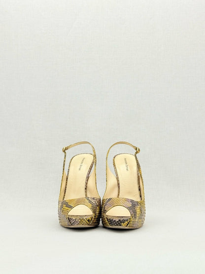 Pre - loved ALEXANDER BIRMAN Yellow & Brown Size EU 41 Slingbacks at Reems Closet