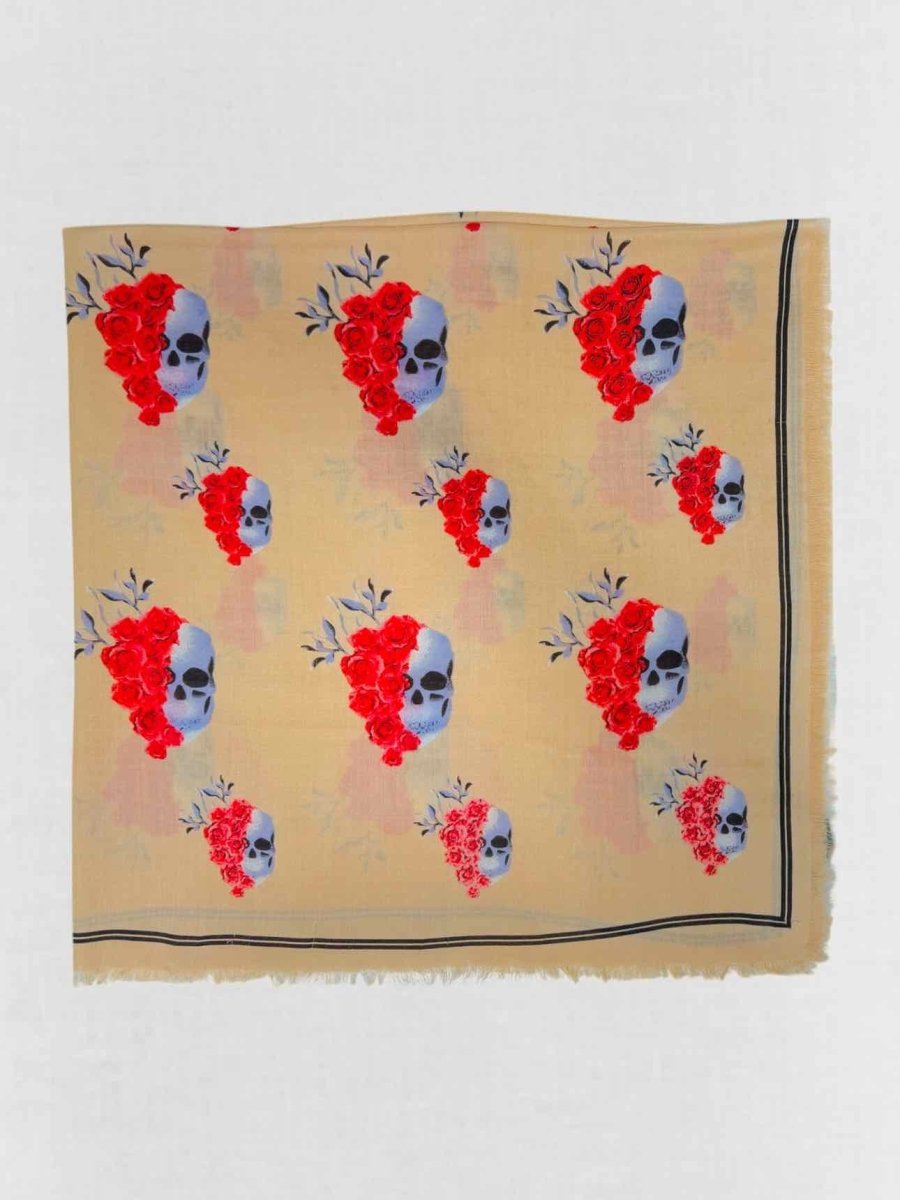 Pre - loved ALEXANDER MCQUEEN Beige & Red Printed Scarf at Reems Closet