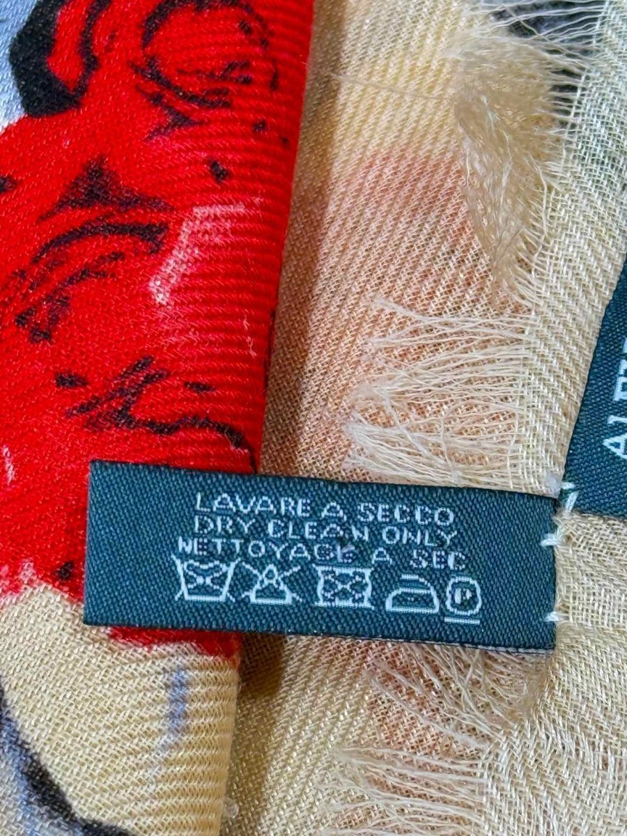 Pre - loved ALEXANDER MCQUEEN Beige & Red Printed Scarf at Reems Closet