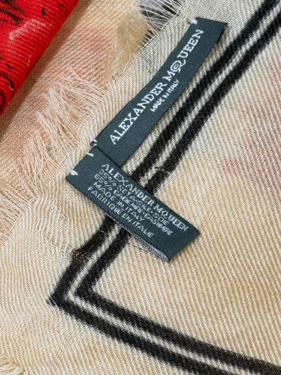 Pre - loved ALEXANDER MCQUEEN Beige & Red Printed Scarf at Reems Closet
