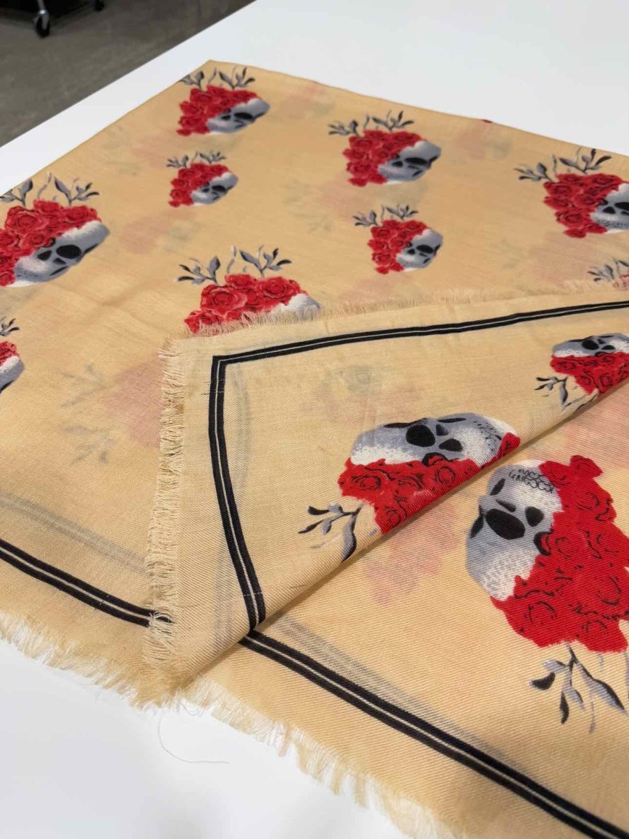 Pre - loved ALEXANDER MCQUEEN Beige & Red Printed Scarf at Reems Closet