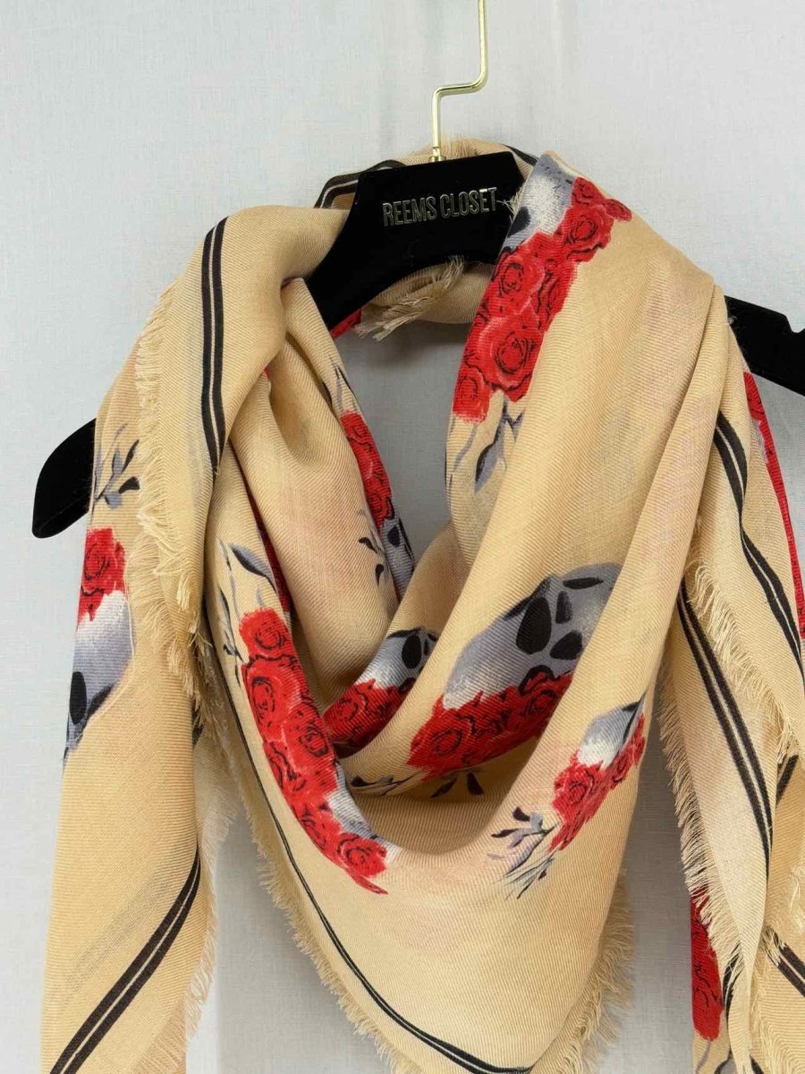 Pre - loved ALEXANDER MCQUEEN Beige & Red Printed Scarf at Reems Closet